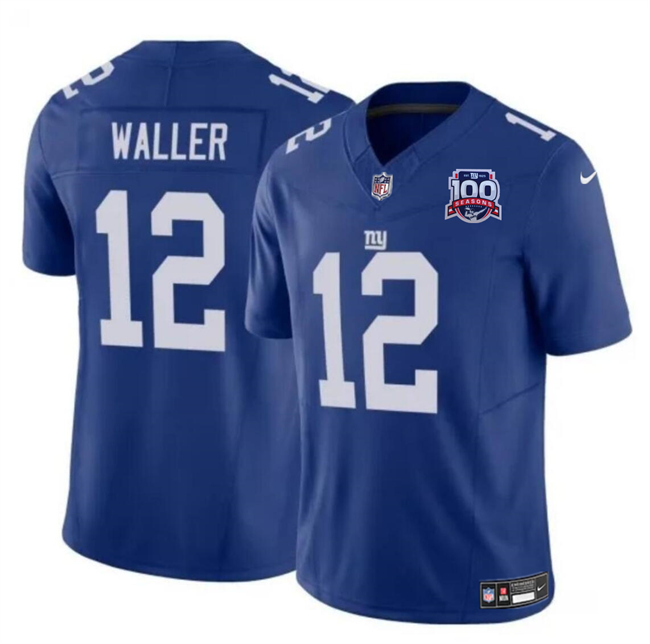 Men's New York Giants #12 Darren Waller Blue 2024 F.U.S.E. 100TH Season Patch Vapor Untouchable Limited Football Stitched Jersey